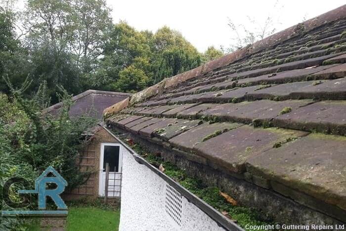 Roof rain gutter repair and cleaning in North Berwick.